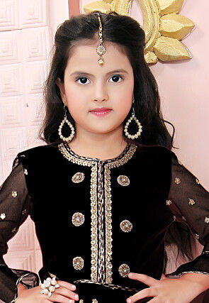 Embroidered Net Lehenga in Black