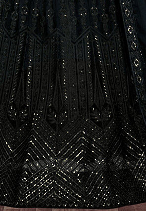 Embroidered Net Lehenga in Black