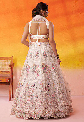 Embroidered Net Lehenga in Cream
