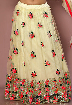 Embroidered Net Lehenga in Cream