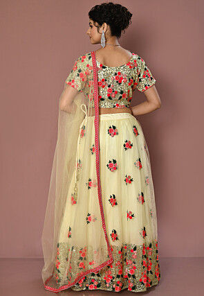 Embroidered Net Lehenga in Cream