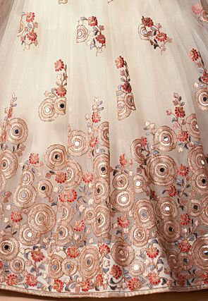 Embroidered Net Lehenga in Cream