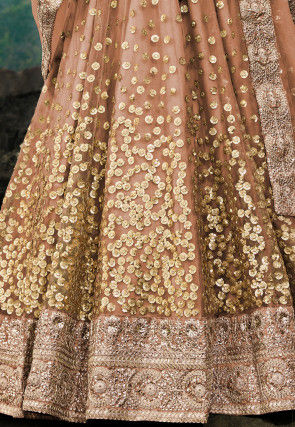 Embroidered Net Lehenga in Dark Beige