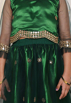 Embroidered Net Lehenga in Dark Green
