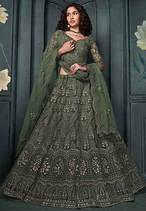 Olive green bridal lehenga outlet