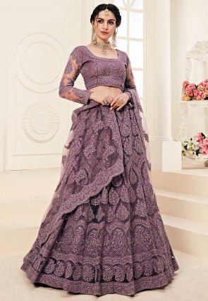 Embroidered Net Lehenga in Dusty Lilac