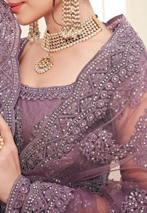 Embroidered Net Lehenga in Dusty Lilac