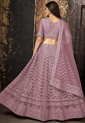 Embroidered Net Lehenga in Dusty Pink