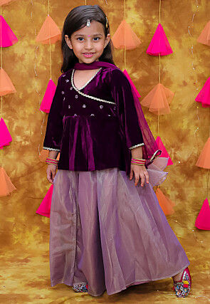 Embroidered Net Lehenga in Dusty Purple