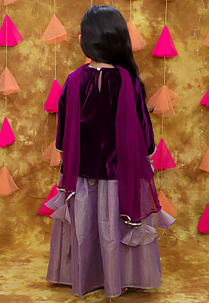 Embroidered Net Lehenga in Dusty Purple