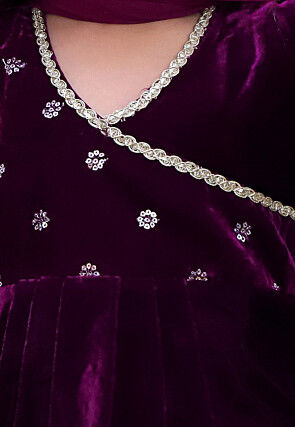 Embroidered Net Lehenga in Dusty Purple