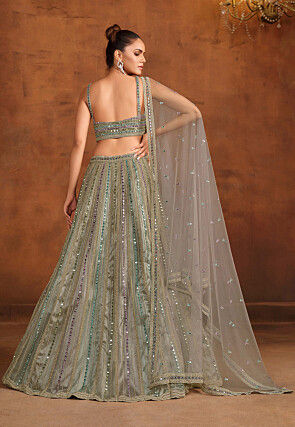 Embroidered Net Lehenga in Grey