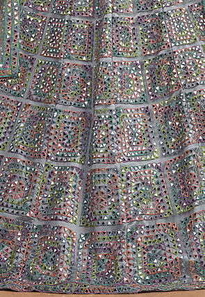 Embroidered Net Lehenga in Grey