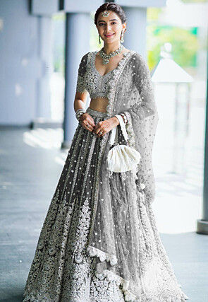 Champagne Floral Embroidered Lehenga | Seema Gujral – KYNAH
