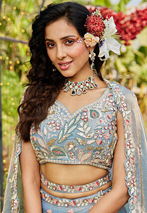 Embroidered Organza Lehenga in Light Blue
