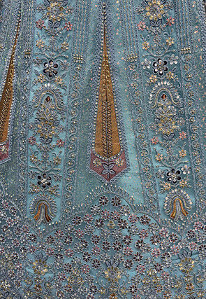 Embroidered Net Lehenga in Light Blue