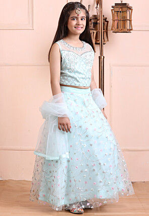 Embroidered Net Lehenga in Light Blue