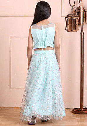 Embroidered Net Lehenga in Light Blue