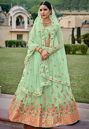 Buy Bottle Green Embroidered Velvet Bridal Lehenga Choli From Ethnic Plus