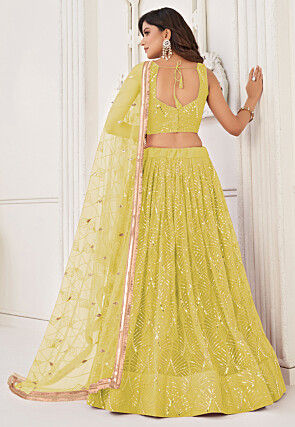 Embroidered Net Lehenga in Light Green