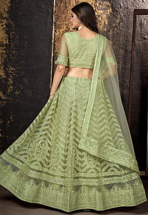 Embroidered Net Lehenga in Light Green