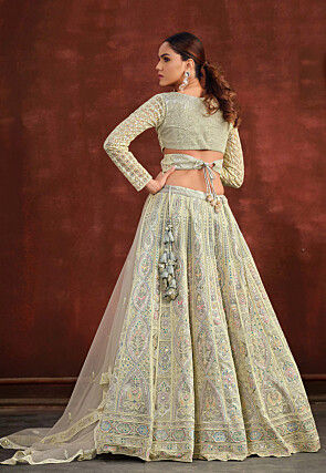 Embroidered Net Lehenga in Light Grey