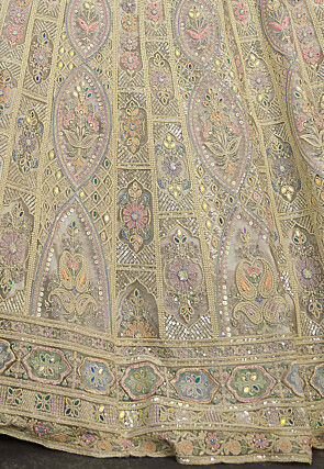 Embroidered Net Lehenga in Light Grey