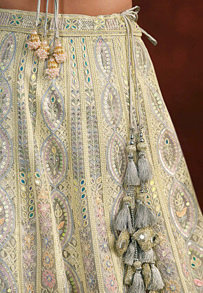 Embroidered Net Lehenga in Light Grey