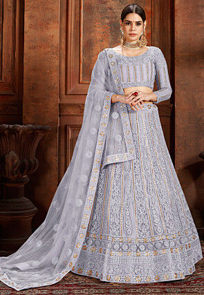 Bridal lehenga in grey colour hotsell