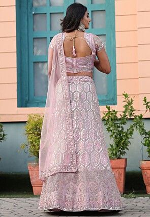 Embroidered Net Lehenga in Light Pink