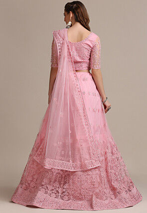 Embroidered Net Lehenga in Light Pink