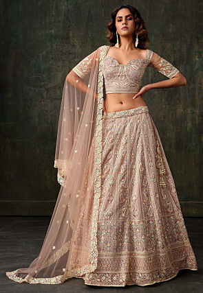 Embroidered Net Lehenga in Light Pink