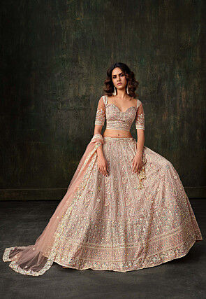 Embroidered Net Lehenga in Light Pink