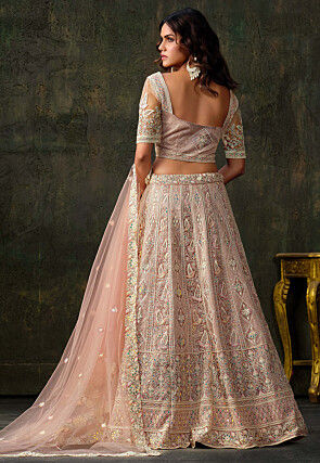 Embroidered Net Lehenga in Light Pink