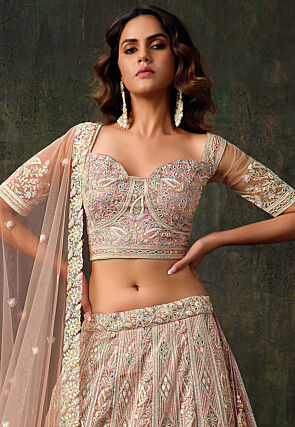 Embroidered Net Lehenga in Light Pink