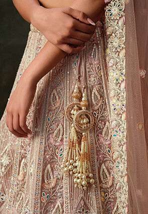 Embroidered Net Lehenga in Light Pink