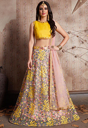 Embroidered Net Lehenga in Light Pink