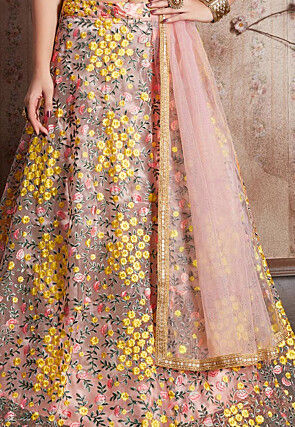Embroidered Net Lehenga in Light Pink