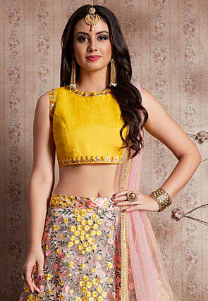 Embroidered Net Lehenga in Light Pink
