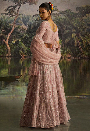 Embroidered Net Lehenga in Light Purple