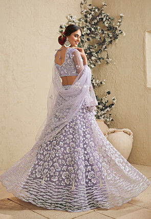 Embroidered Net Lehenga in Light Purple