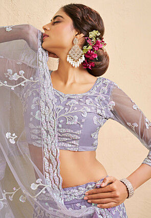 Embroidered Net Lehenga in Light Purple