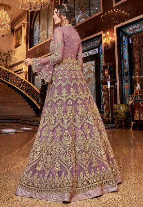 Embroidered Net Lehenga in Light Purple