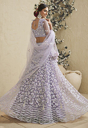 Embroidered Net Lehenga in Light Purple