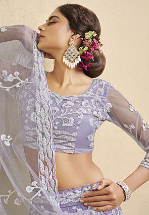 Embroidered Net Lehenga in Light Purple