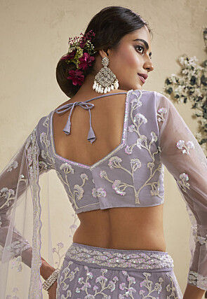 Embroidered Net Lehenga in Light Purple
