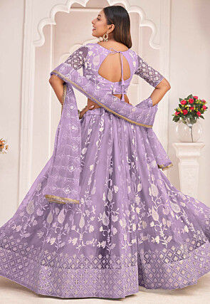 Embroidered Net Lehenga in Light Purple