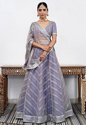 Embroidered Net Lehenga in Light Purple