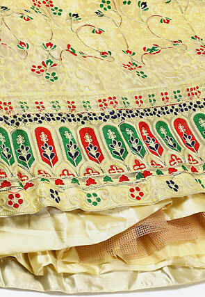 Embroidered Net Lehenga in Light Yellow