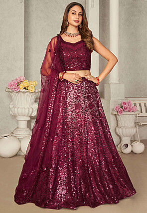 Wine Red Raw Silk Bridal Lehenga With Sequins Embroidered – paanericlothing